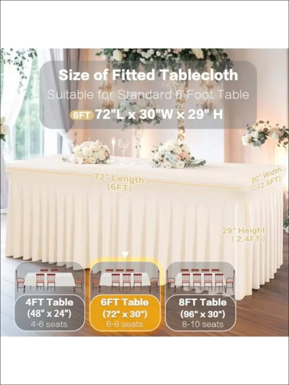 2 Pack Spandex Table Covers 6ft Fitted Stretch Table Skirt Wrinkle Free for